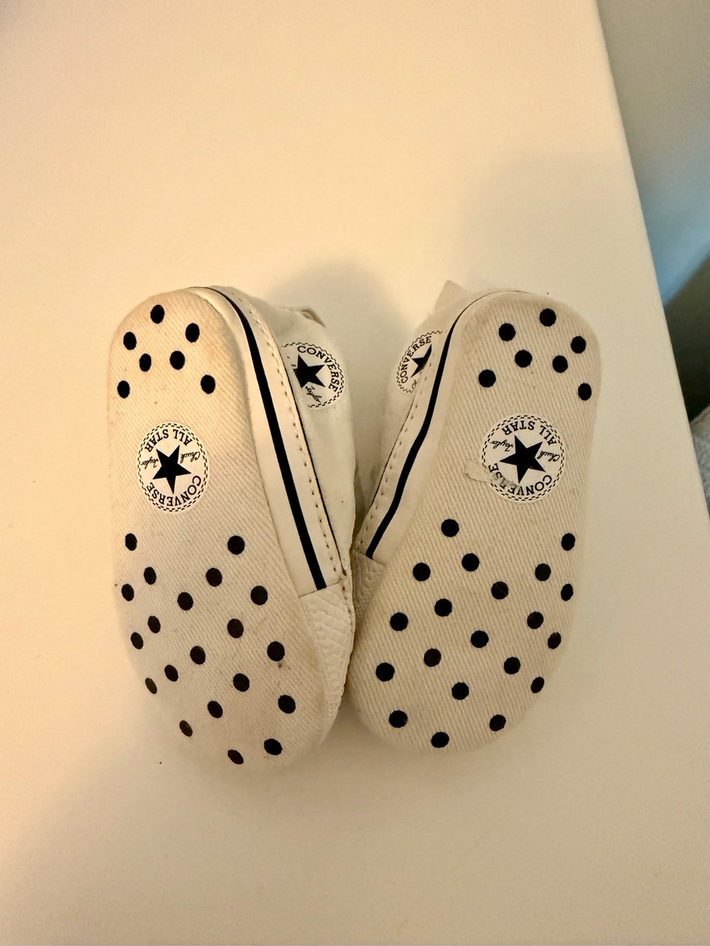 Converse Kids White Canvas Slip-On Sneakers with Black Polka Dots